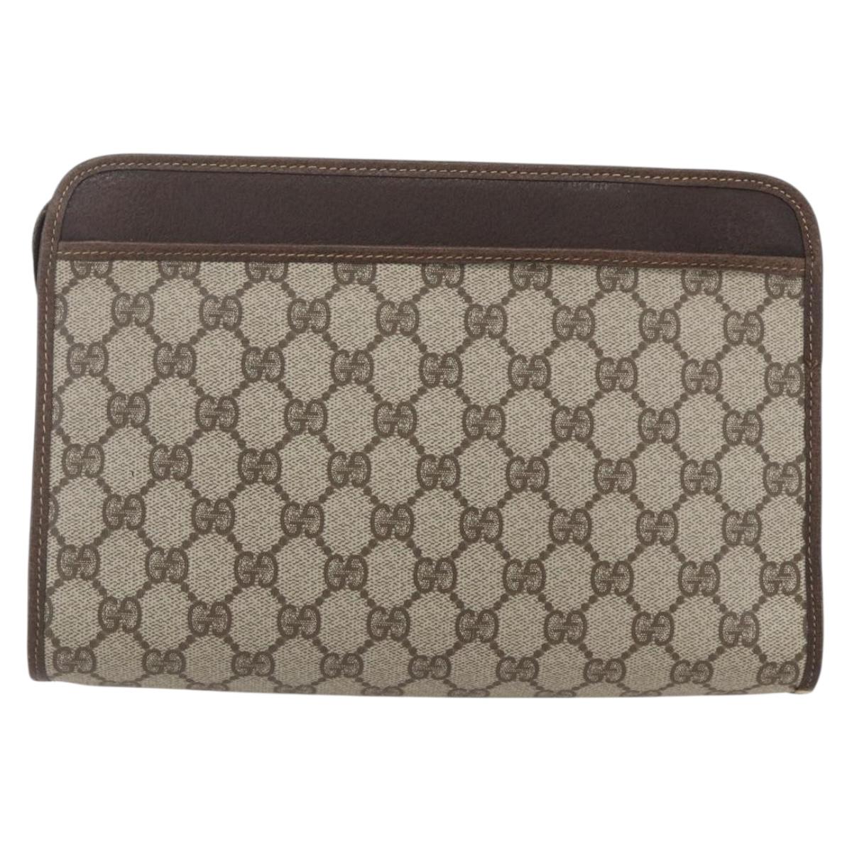 GUCCI GG Supreme Clutch Bag PVC Beige Gold 97 01 037 Auth 156937