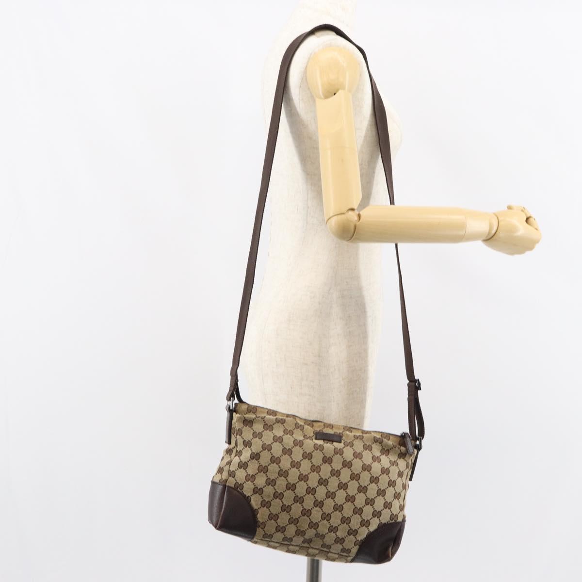 GUCCI GG Canvas Shoulder Bag Beige Silver 114273 Auth 156938
