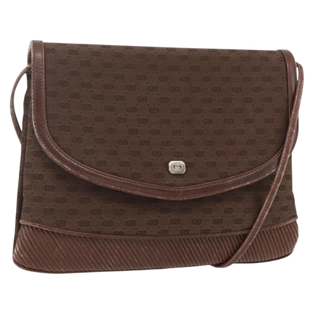 GUCCI Micro GG Canvas Shoulder Bag Brown Gold Auth 156939