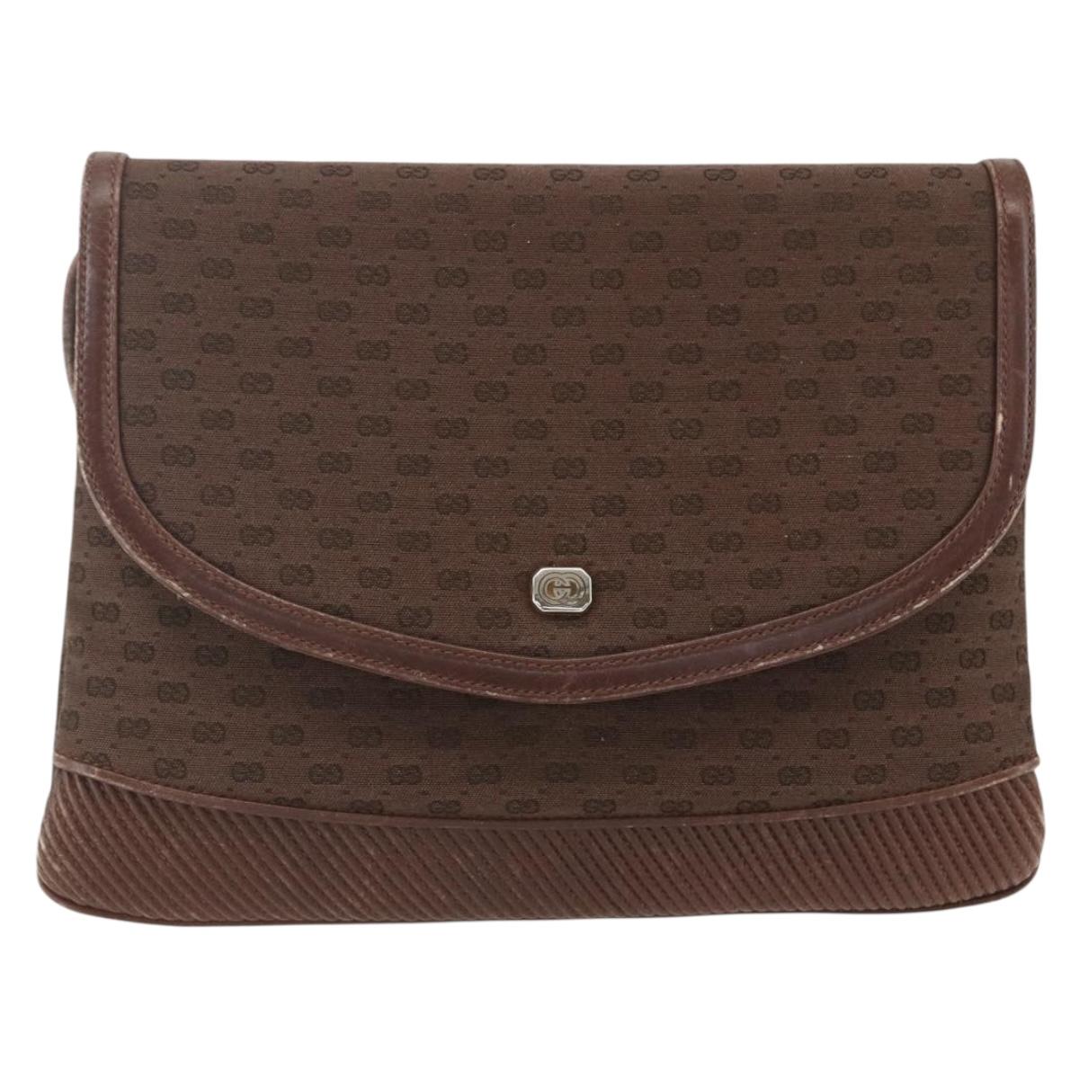 GUCCI Micro GG Canvas Shoulder Bag Brown Gold Auth 156939
