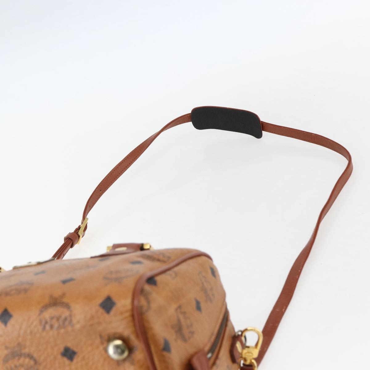 MCM Logogram Vicetos Boston Bag PVC Leather 2way Brown Gold Auth 156940