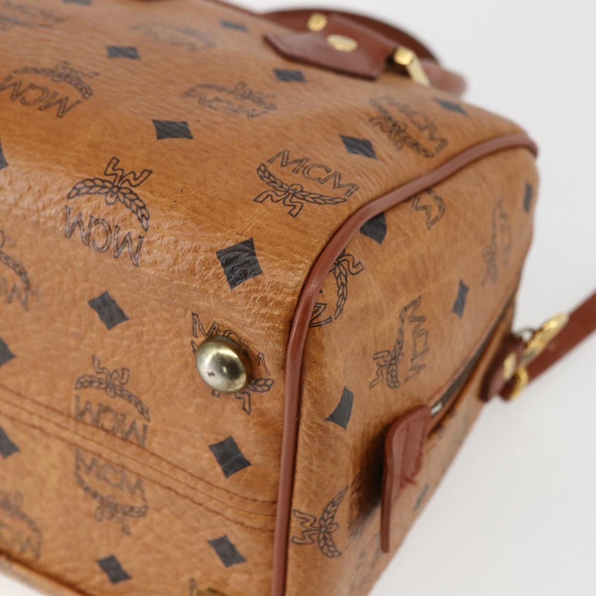 MCM Logogram Vicetos Boston Bag PVC Leather 2way Brown Gold Auth 156940