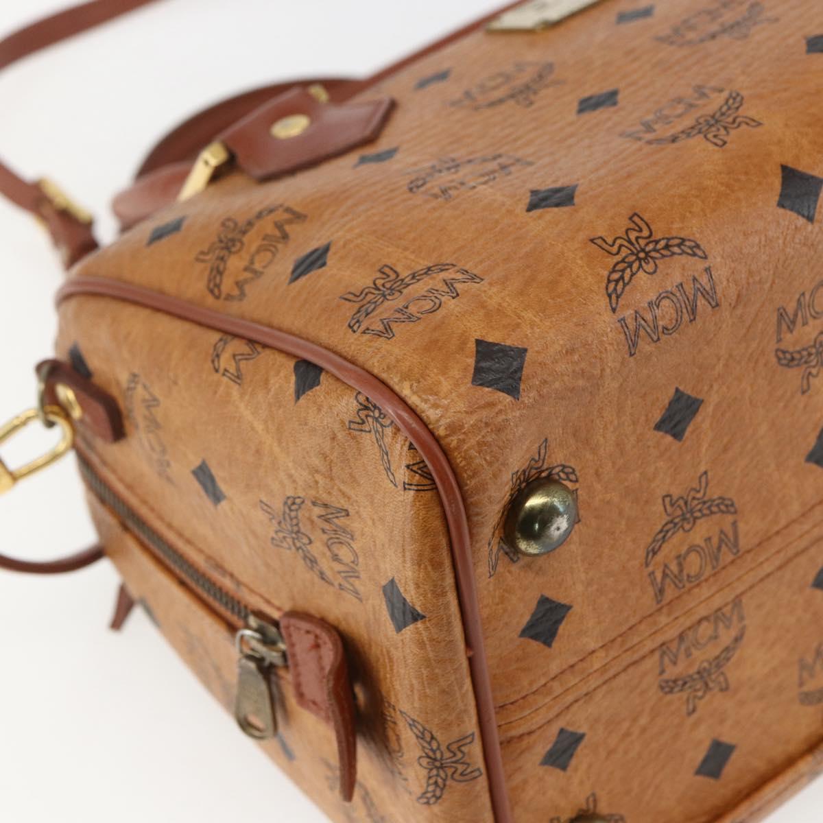 MCM Logogram Vicetos Boston Bag PVC Leather 2way Brown Gold Auth 156940