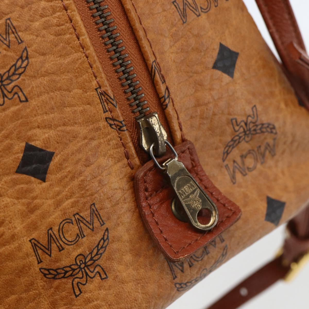 MCM Logogram Vicetos Boston Bag PVC Leather 2way Brown Gold Auth 156940