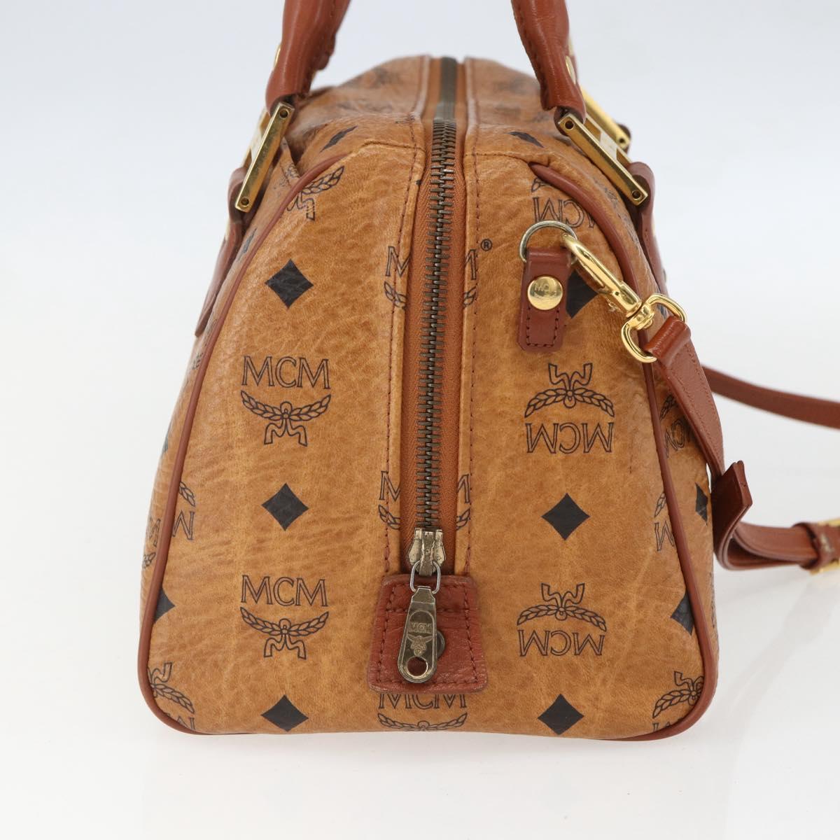 MCM Logogram Vicetos Boston Bag PVC Leather 2way Brown Gold Auth 156940
