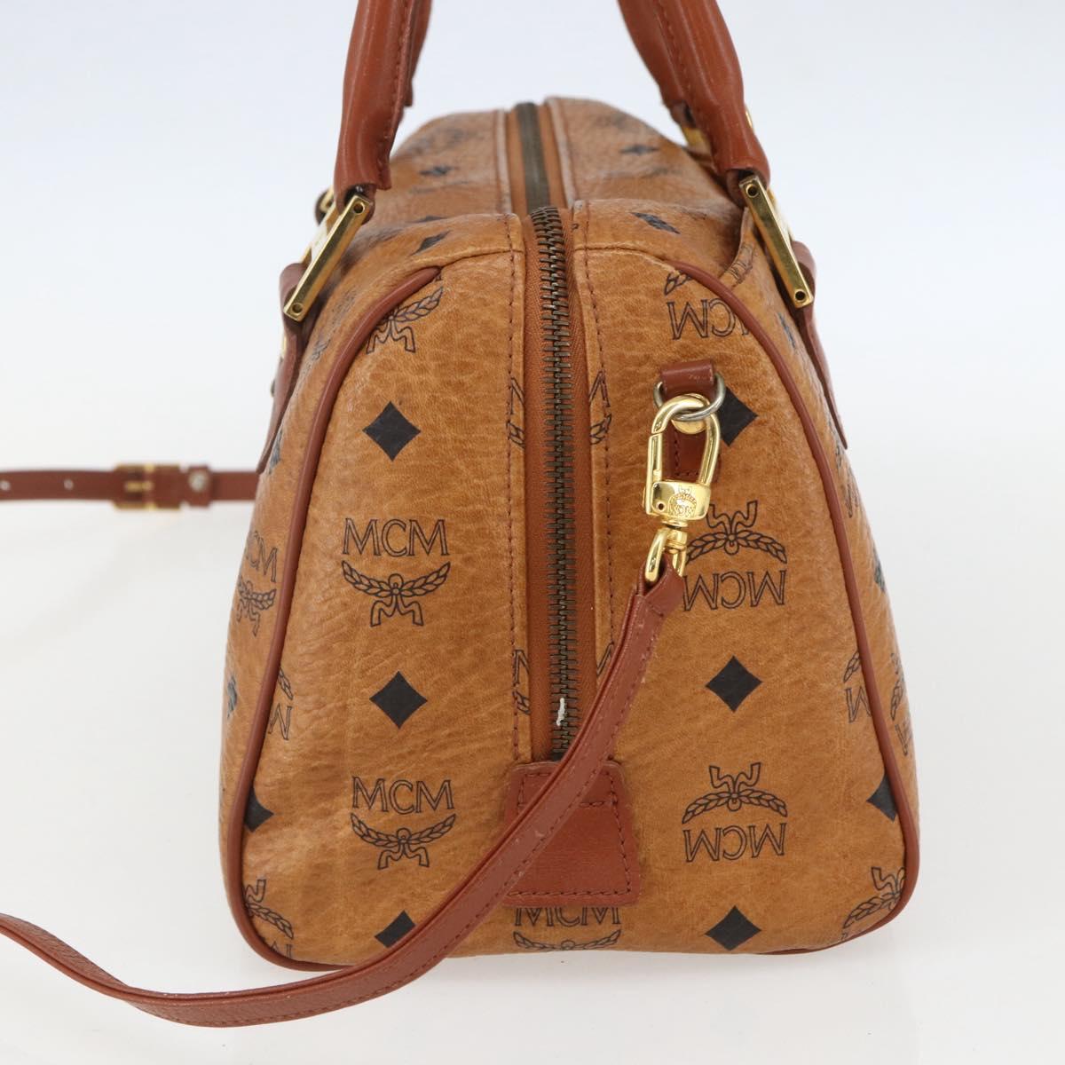 MCM Logogram Vicetos Boston Bag PVC Leather 2way Brown Gold Auth 156940