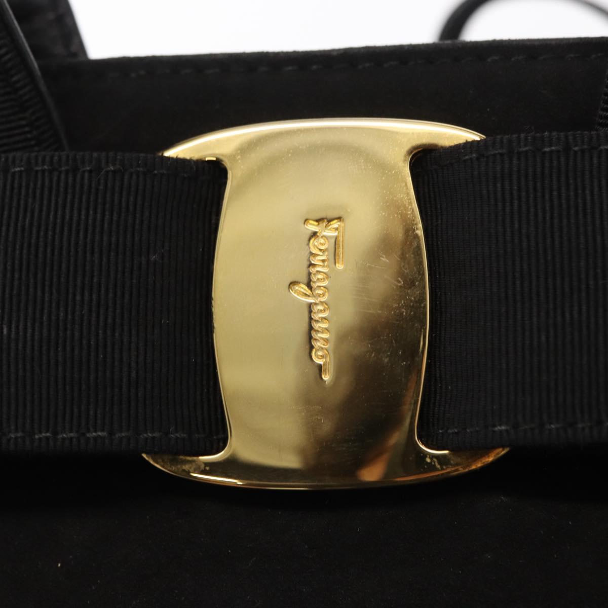 Salvatore Ferragamo Vala Hand Bag Suede 2way Black Gold Auth 156942