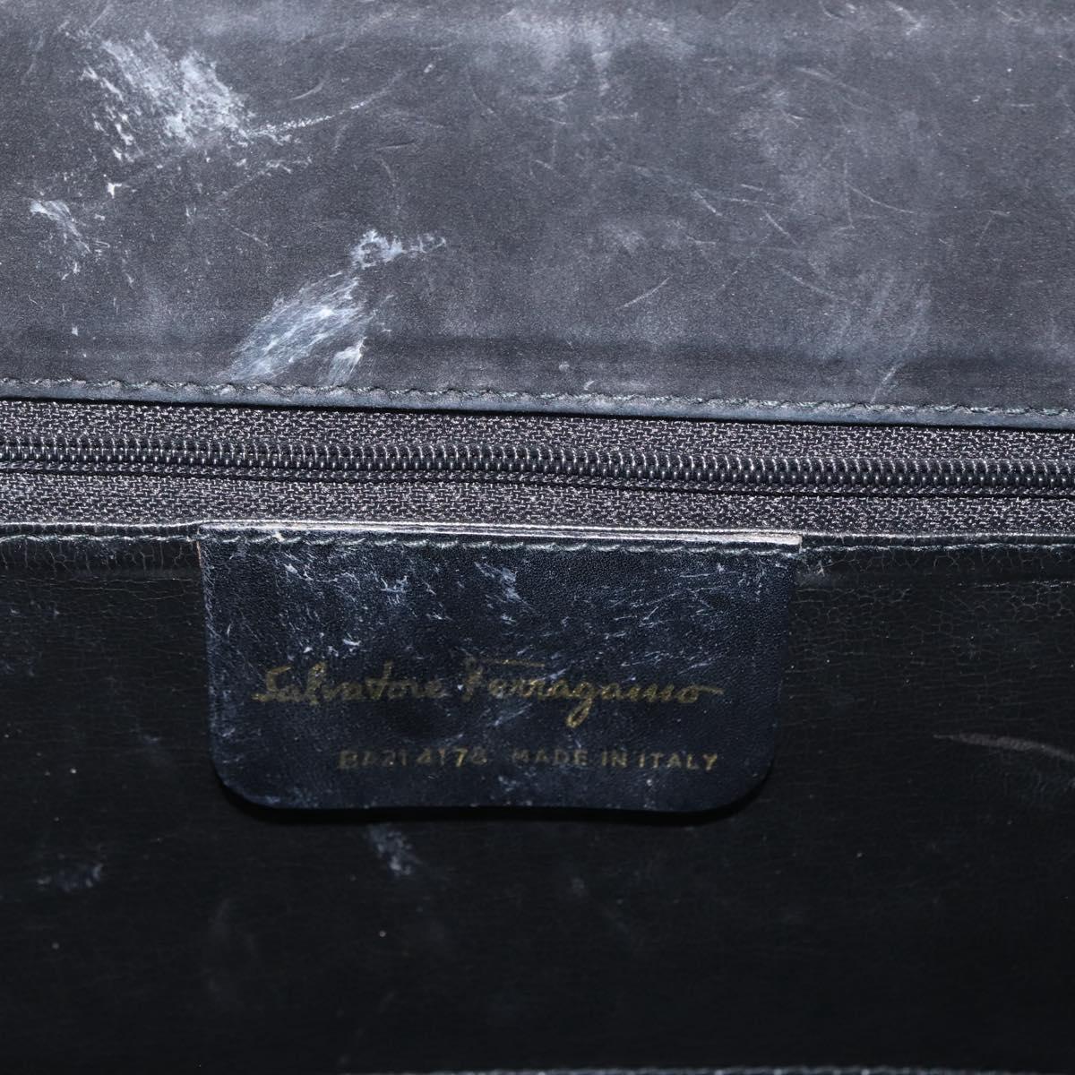 Salvatore Ferragamo Vala Hand Bag Suede 2way Black Gold Auth 156942