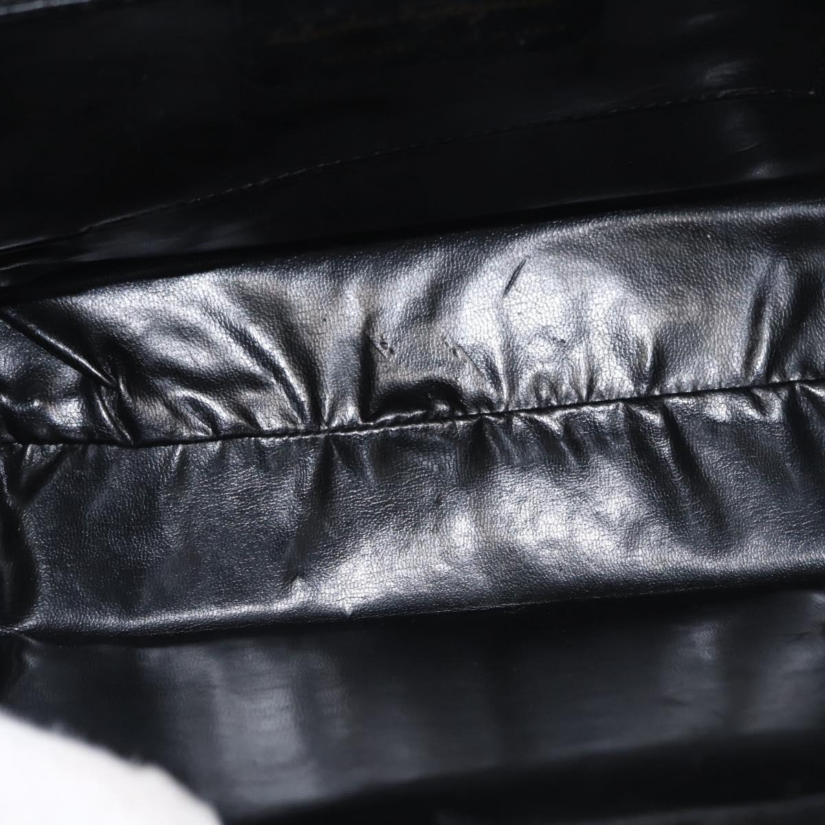 Salvatore Ferragamo Vala Hand Bag Suede 2way Black Gold Auth 156942