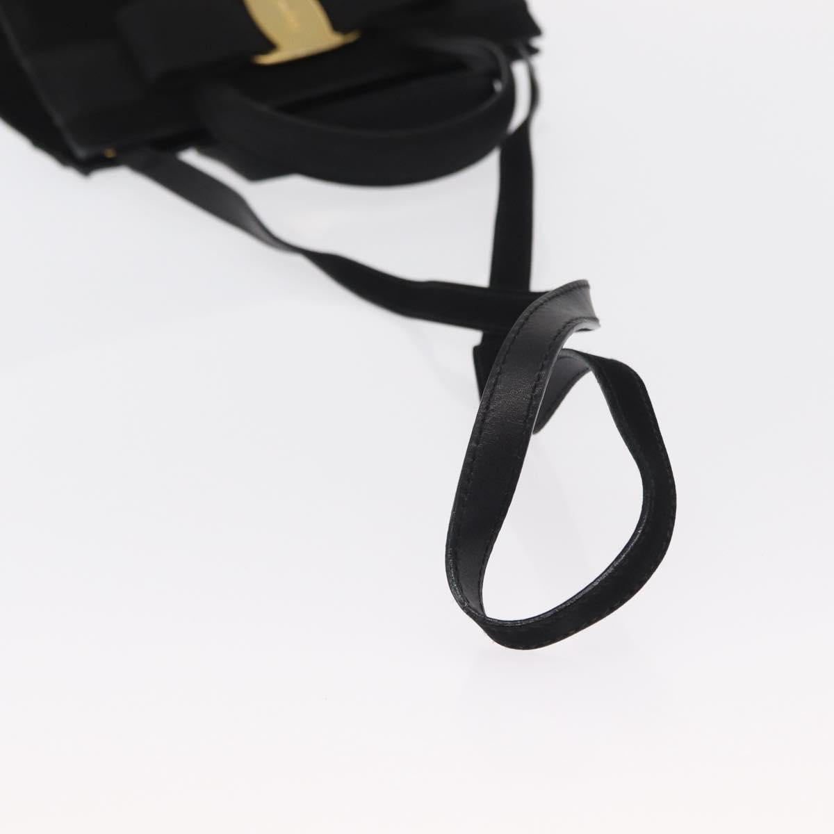 Salvatore Ferragamo Vala Hand Bag Suede 2way Black Gold Auth 156942