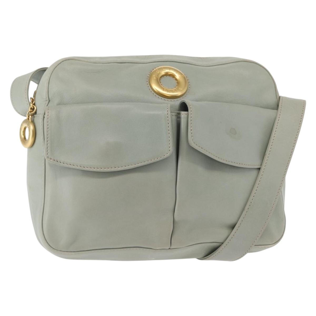 CELINE Circle Shoulder Bag Leather Gold Light green Auth 156943