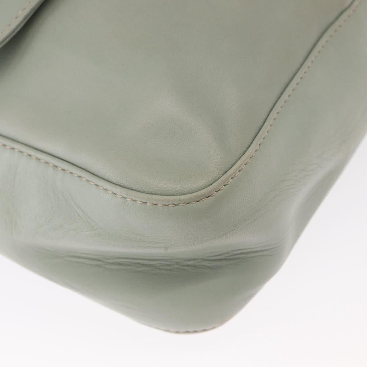 CELINE Circle Shoulder Bag Leather Gold Light green Auth 156943