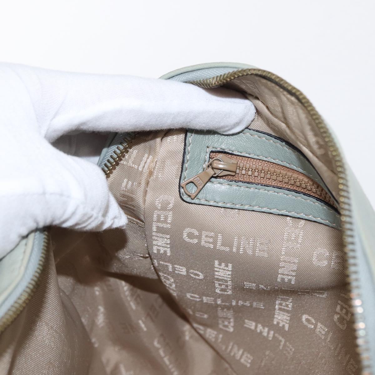 CELINE Circle Shoulder Bag Leather Gold Light green Auth 156943