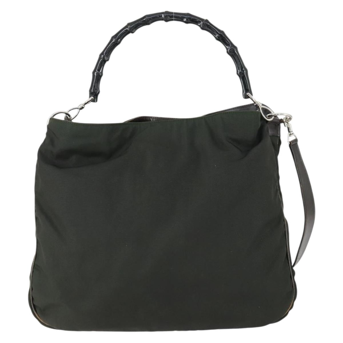 GUCCI Bamboo Hand Bag Nylon 2way Green Silver 001 1577 Auth 156945