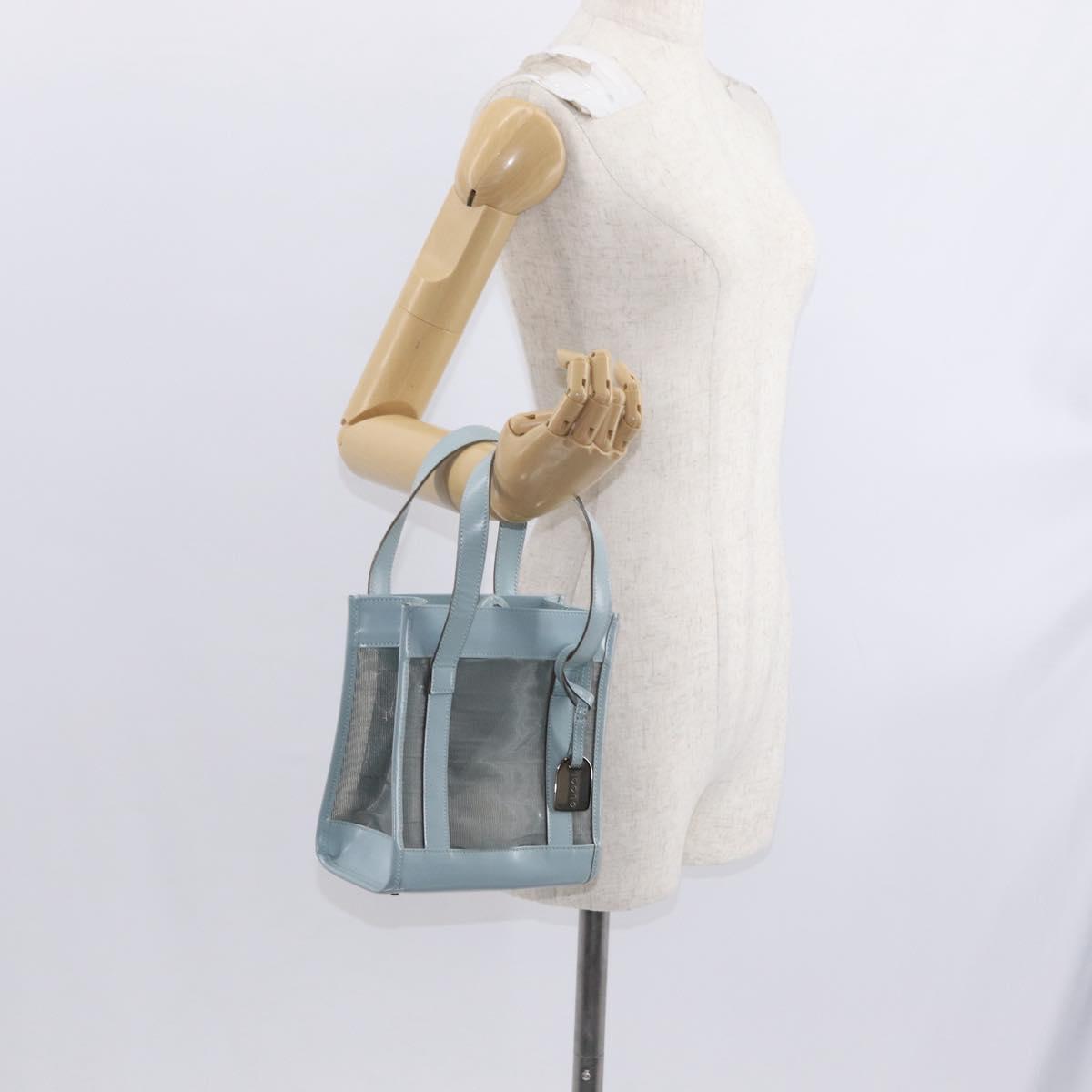 GUCCI Mesh Hand Bag Leather Light Blue 000 2058 0500 5 Auth 156946