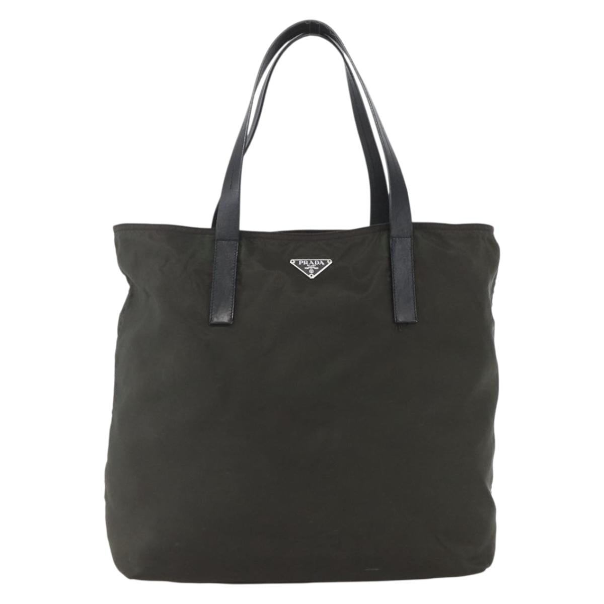 PRADA Tote Bag Nylon Khaki Silver Auth 156947