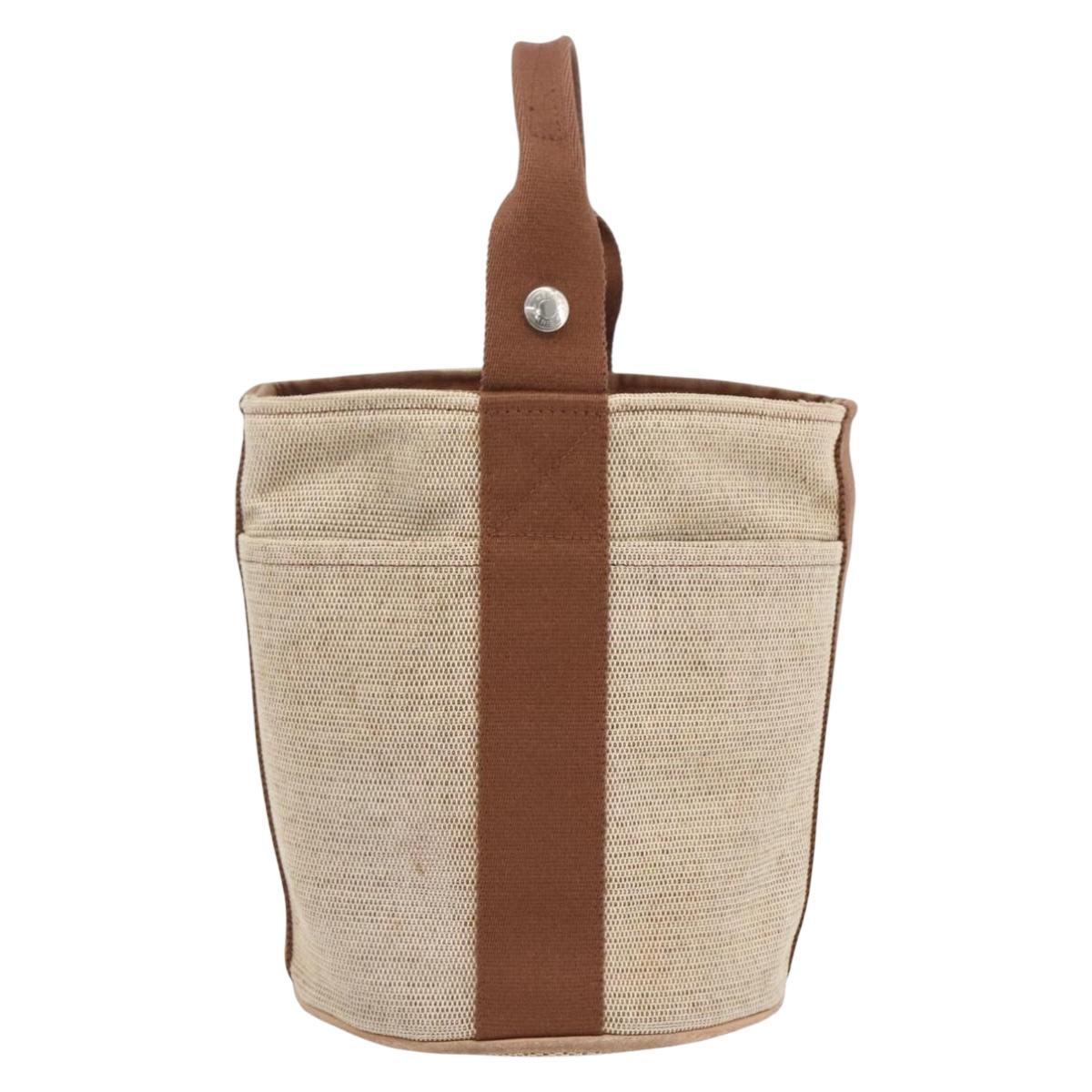 HERMES Sakso PM Hand Bag Canvas Beige Silver Auth 156963