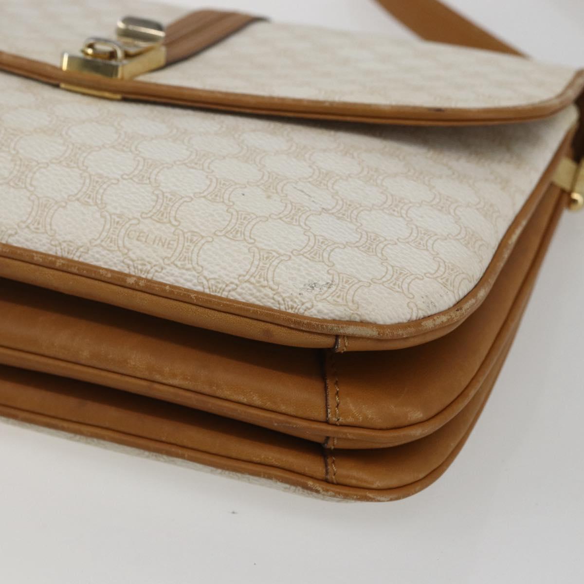 CELINE Macadam Canvas Shoulder Bag PVC Leather White Gold Auth 156965