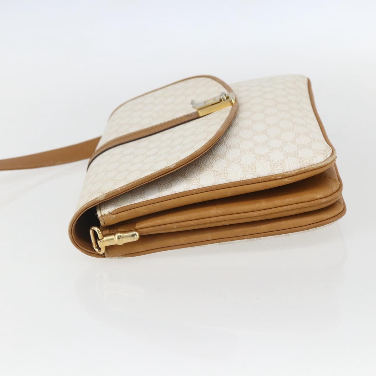 CELINE Macadam Canvas Shoulder Bag PVC Leather White Gold Auth 156965