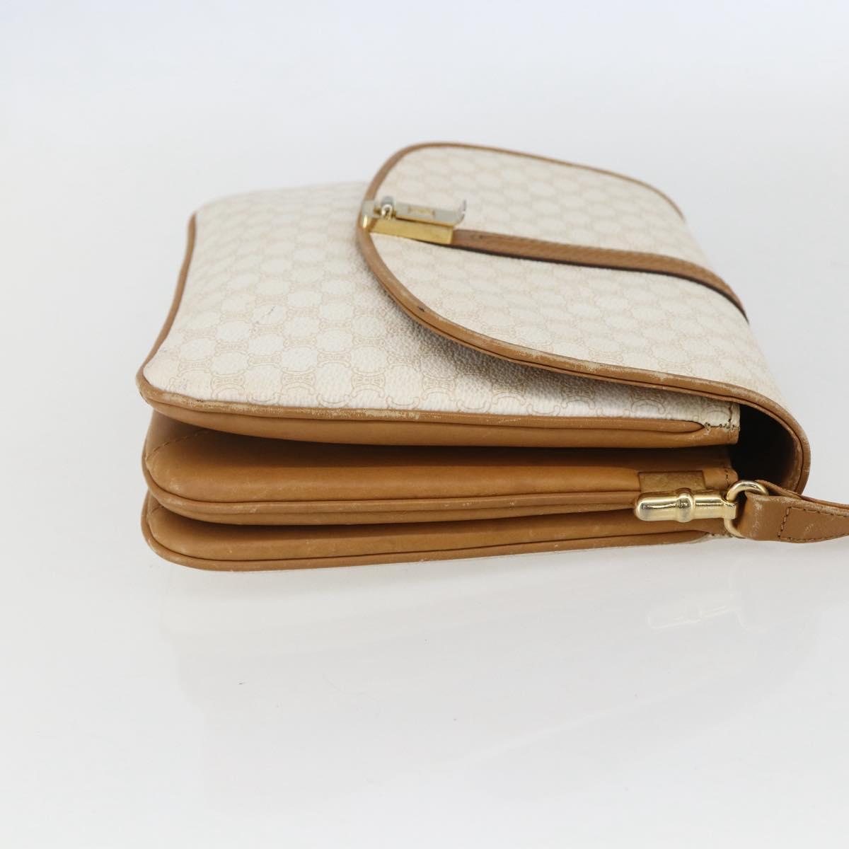CELINE Macadam Canvas Shoulder Bag PVC Leather White Gold Auth 156965