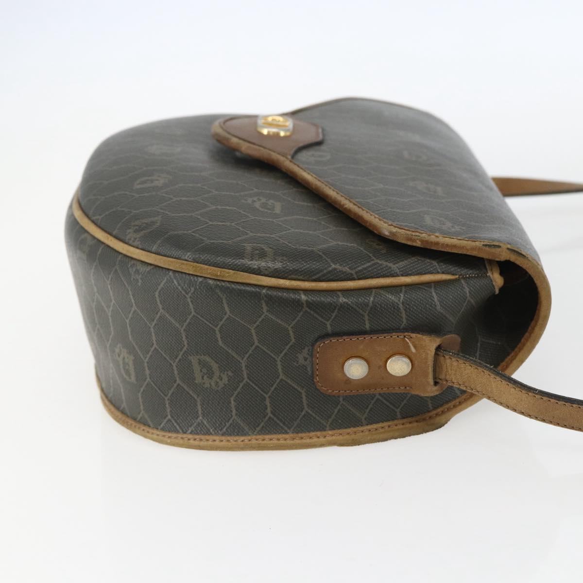 Christian Dior Honeycomb Canvas Shoulder Bag PVC Gold Khaki Auth 156966