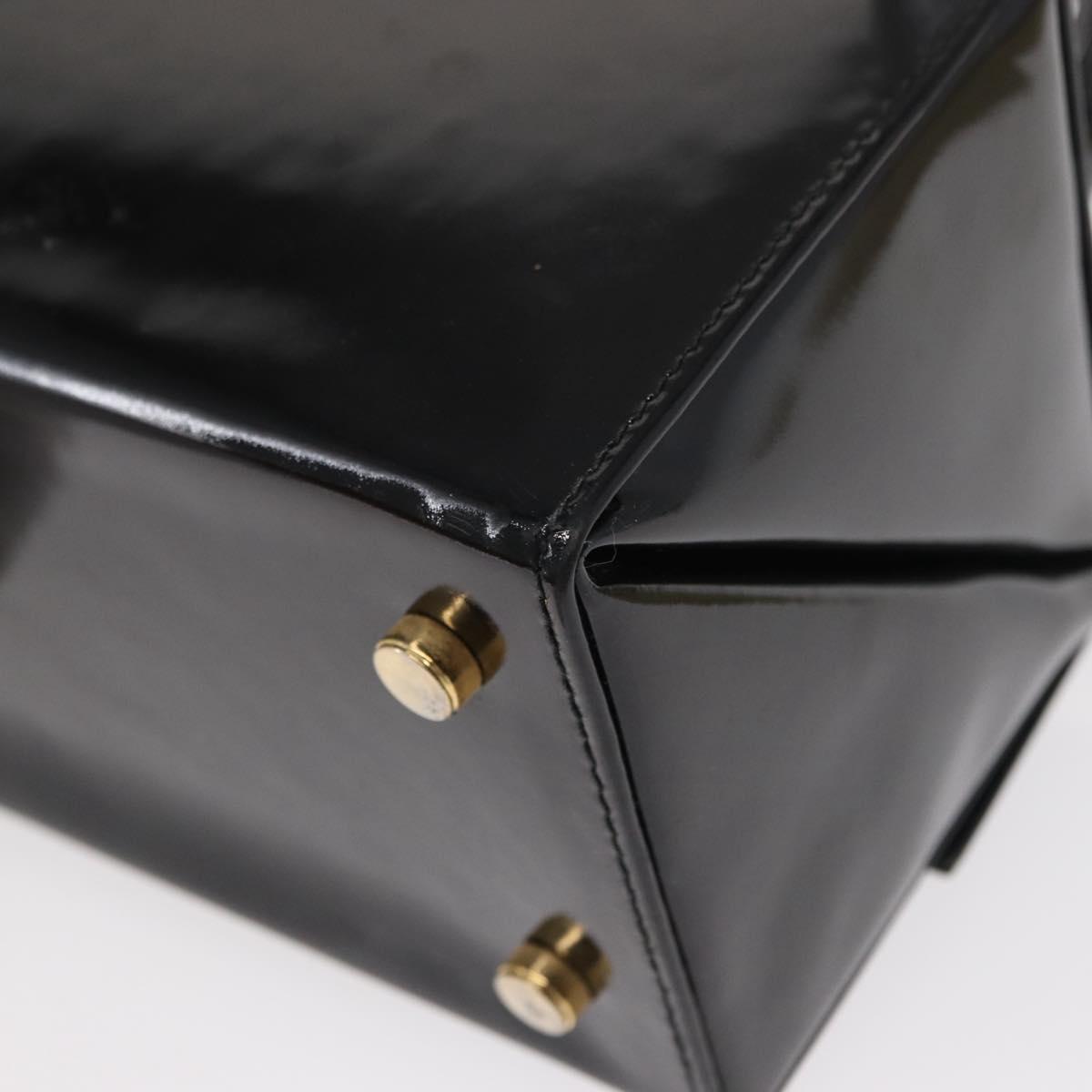 Salvatore Ferragamo Gancini Hand Bag Enamel Black Gold Auth 156968