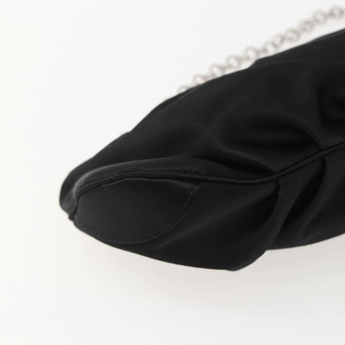 Salvatore Ferragamo Gancini Chain Shoulder Bag Satin Black Silver Auth 156969V