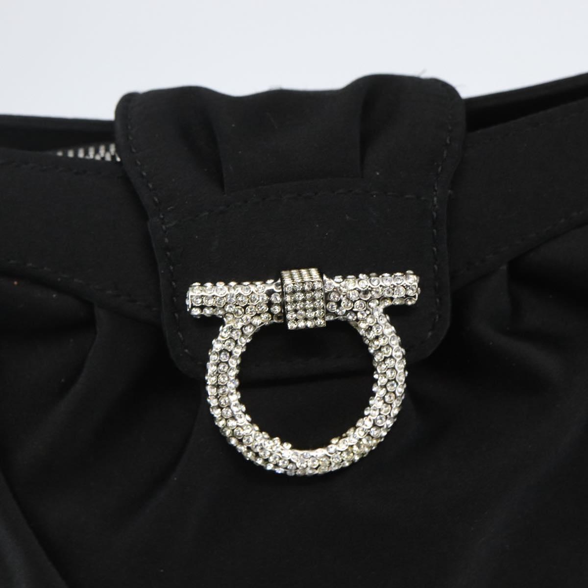 Salvatore Ferragamo Gancini Chain Shoulder Bag Satin Black Silver Auth 156969V