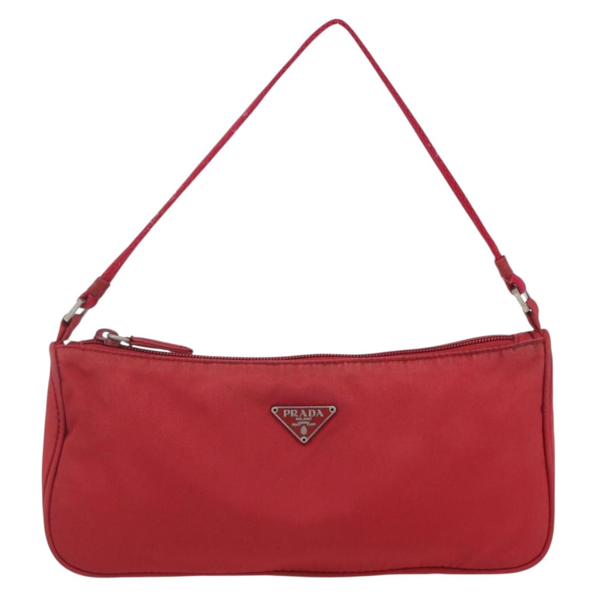 PRADA Accessory Pouch Nylon Red Silver Auth 156978
