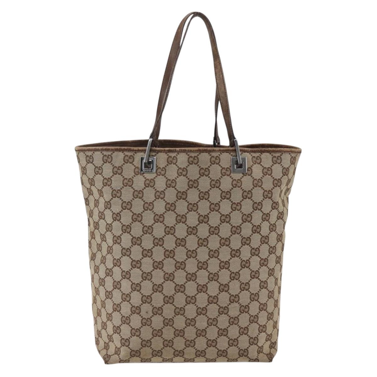GUCCI GG Canvas Tote Bag Beige Silver 31243 Auth 156980