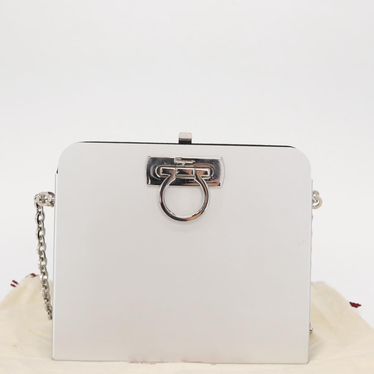 Salvatore Ferragamo Chain Gancini Bag Stainless Steel Silver Auth 156983V