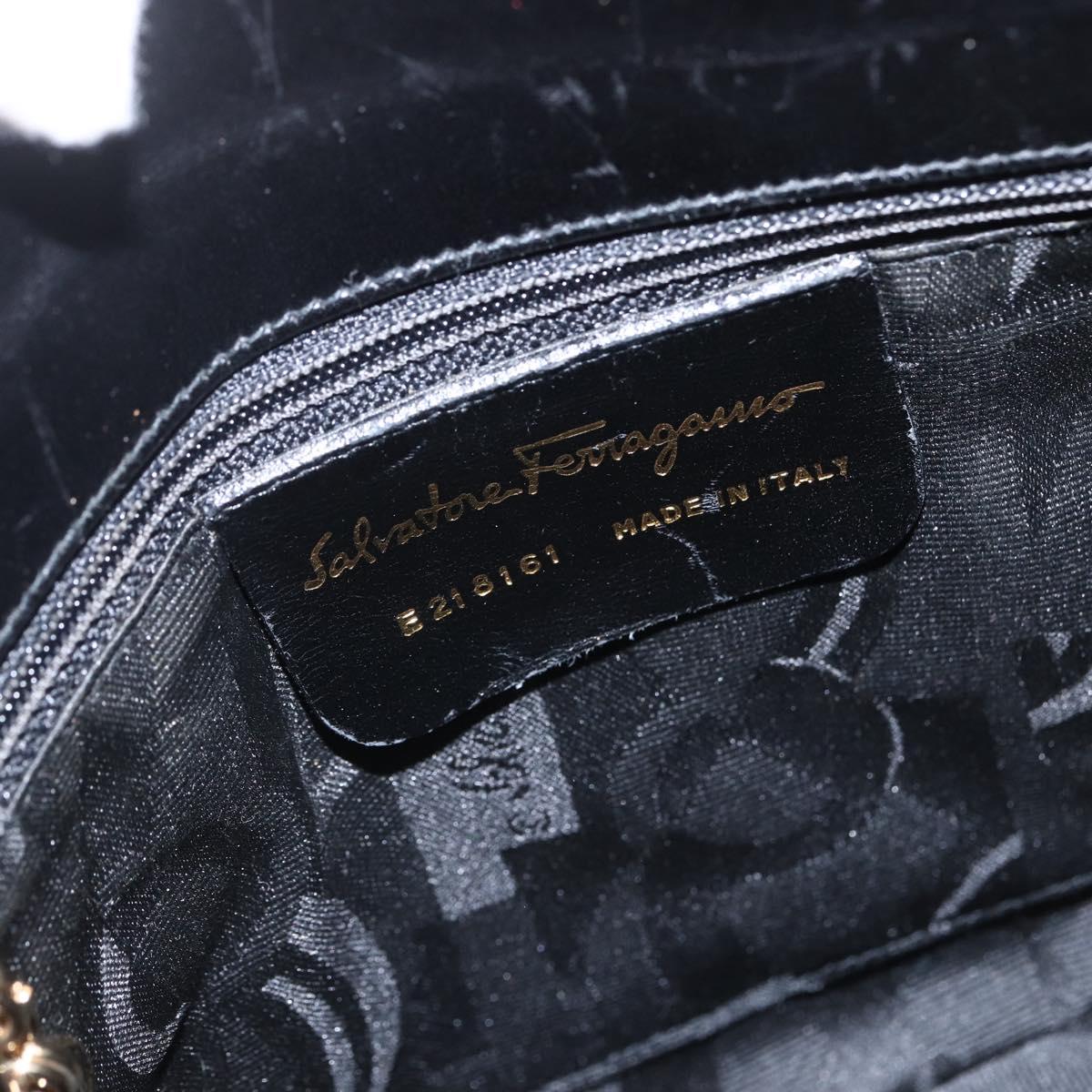 Salvatore Ferragamo Gancini Shoulder Bag Leather Black Gold Auth 156984