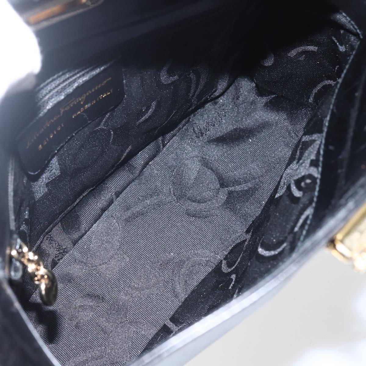 Salvatore Ferragamo Gancini Shoulder Bag Leather Black Gold Auth 156984