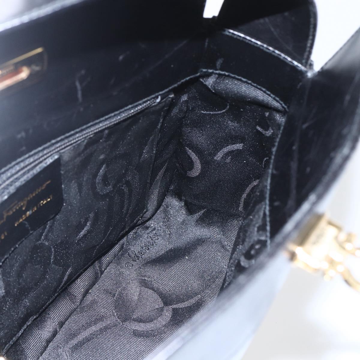 Salvatore Ferragamo Gancini Shoulder Bag Leather Black Gold Auth 156984