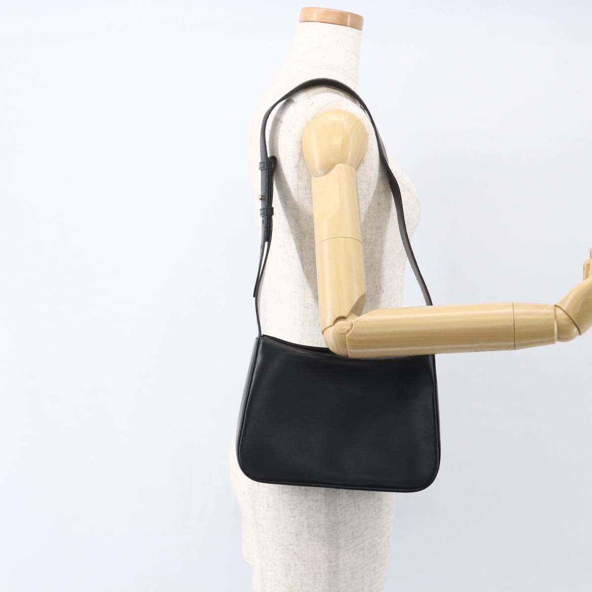 Salvatore Ferragamo Gancini Shoulder Bag Leather Black Gold Auth 156984