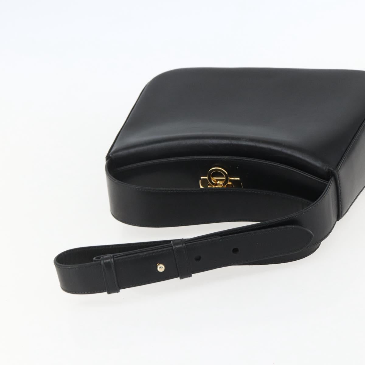 Salvatore Ferragamo Gancini Shoulder Bag Leather Black Gold Auth 156984