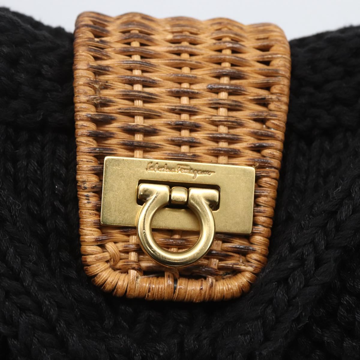 Salvatore Ferragamo Chain Shoulder Bag knitted Fabrics Black Gold Auth 156985V