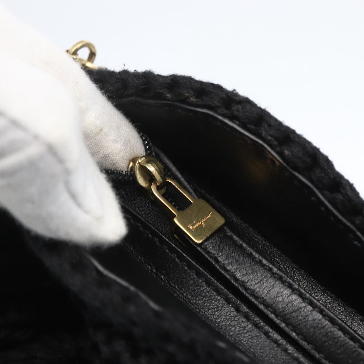 Salvatore Ferragamo Chain Shoulder Bag knitted Fabrics Black Gold Auth 156985V