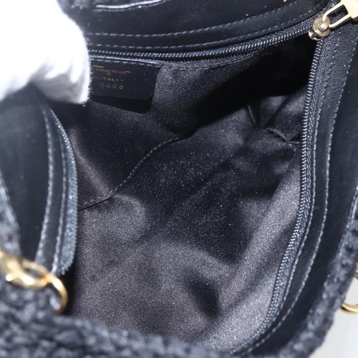 Salvatore Ferragamo Chain Shoulder Bag knitted Fabrics Black Gold Auth 156985V