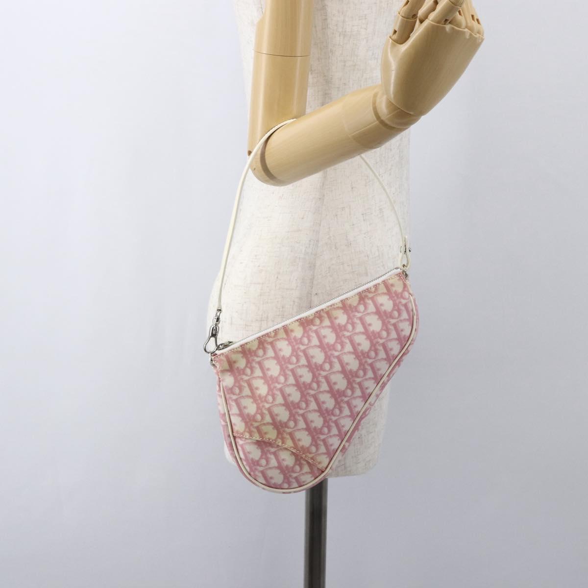 Christian Dior Trotter Canvas Saddle Shoulder Bag PVC Pink Silver Auth 156986V