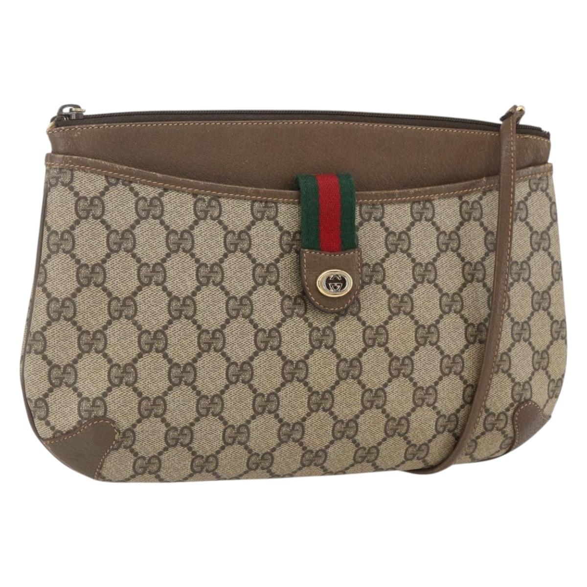 GUCCI GG Supreme Web Sherry Line Bag PVC Beige Gold 904 02 026 Auth 156988