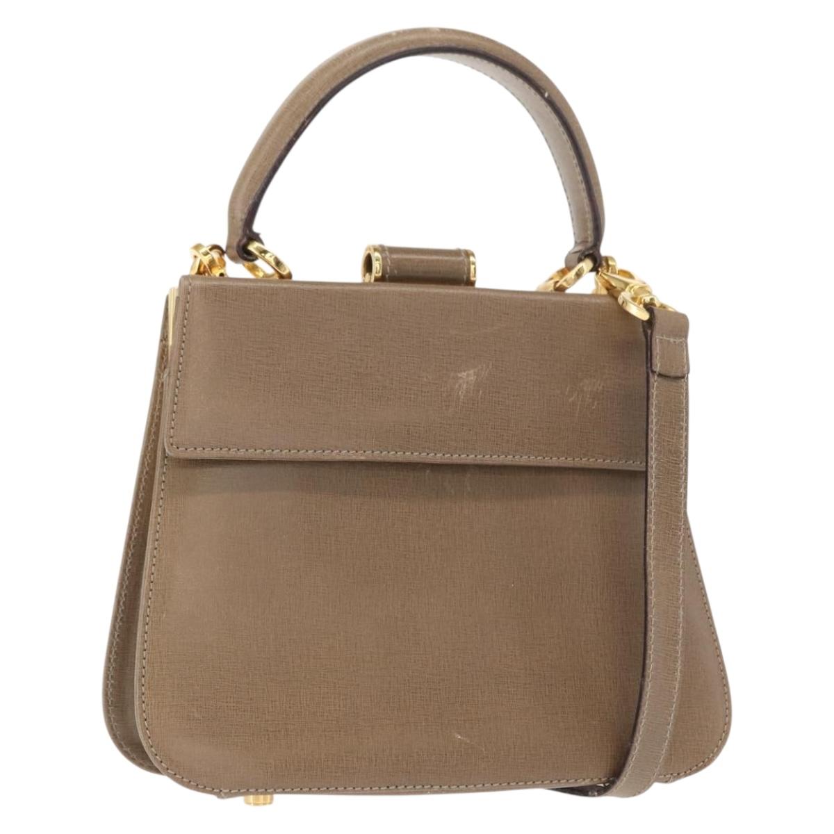 Salvatore Ferragamo Gancini Hand Bag Leather 2way Beige Gold Auth 157001