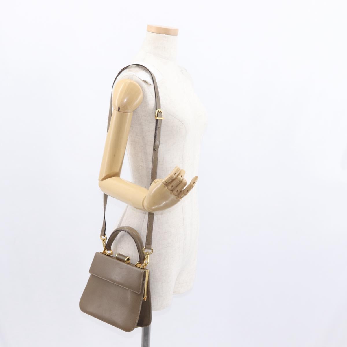 Salvatore Ferragamo Gancini Hand Bag Leather 2way Beige Gold Auth 157001