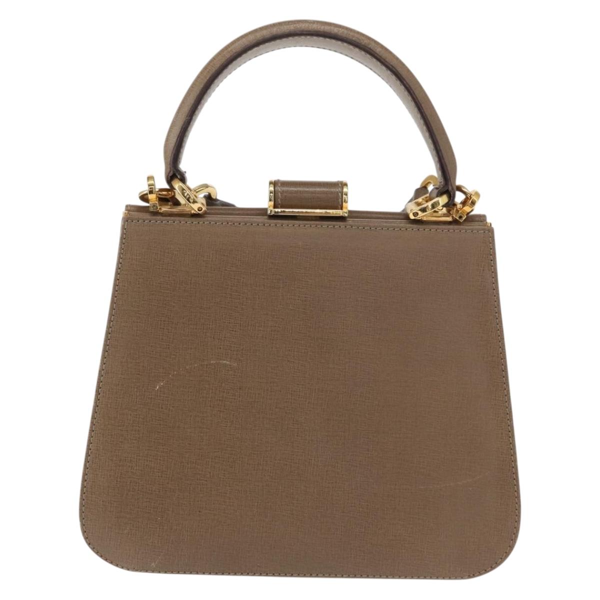 Salvatore Ferragamo Gancini Hand Bag Leather 2way Beige Gold Auth 157001
