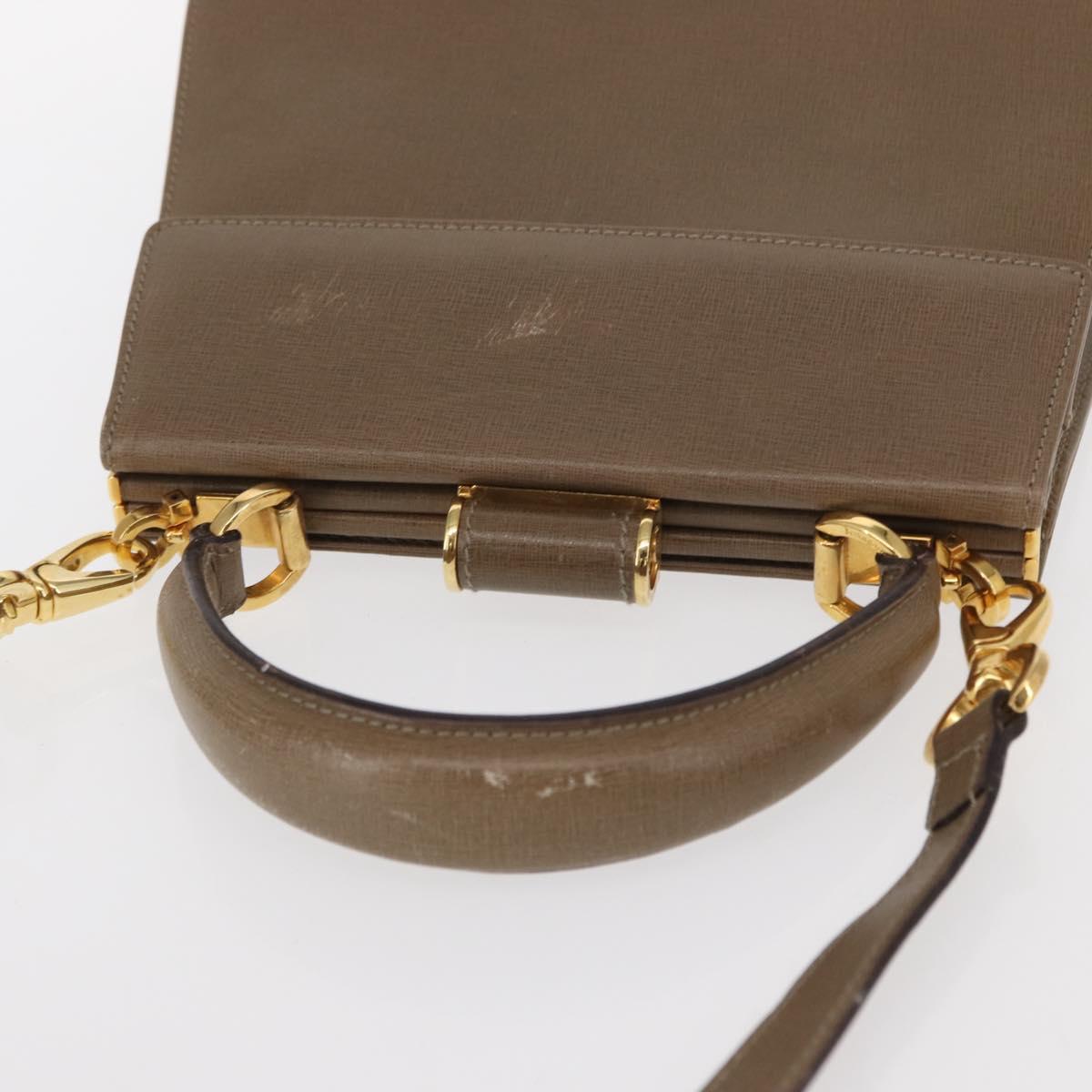 Salvatore Ferragamo Gancini Hand Bag Leather 2way Beige Gold Auth 157001