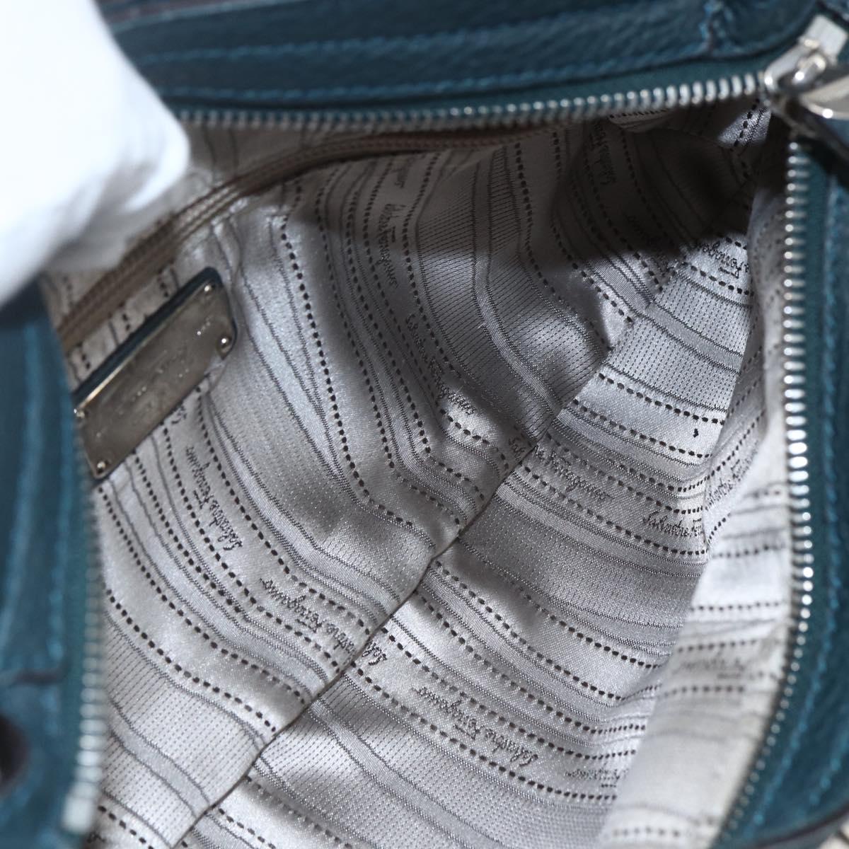 Salvatore Ferragamo Gancini Hand Bag Leather Green Silver Auth 157002