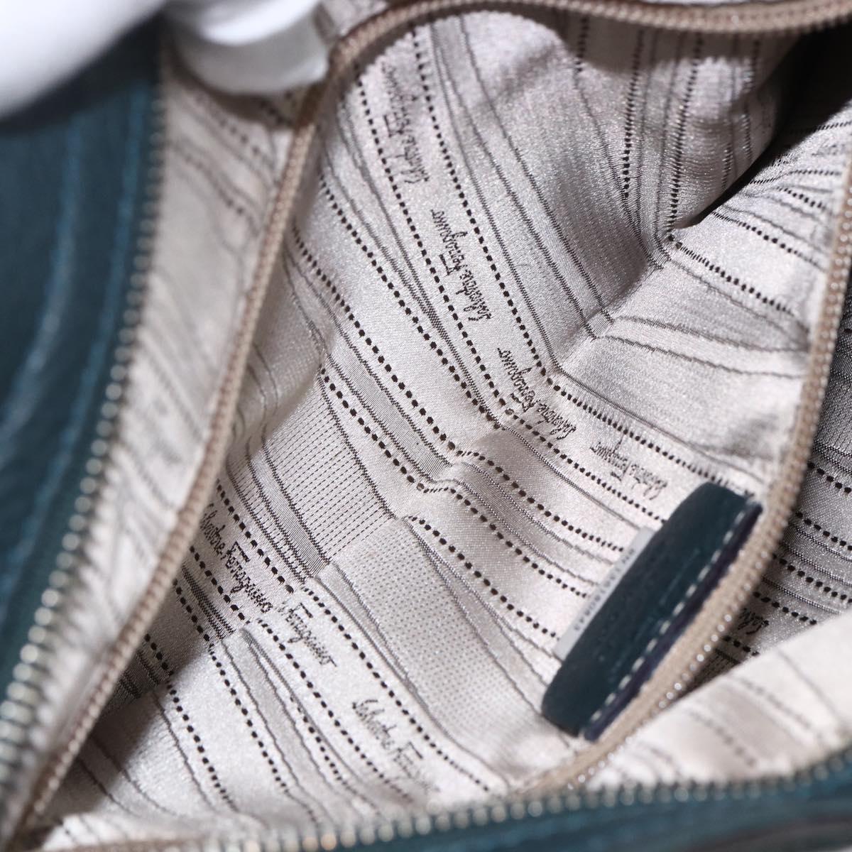 Salvatore Ferragamo Gancini Hand Bag Leather Green Silver Auth 157002