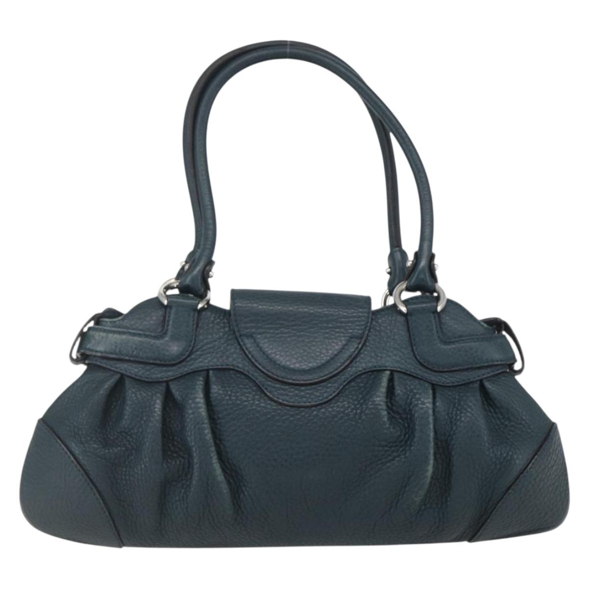 Salvatore Ferragamo Gancini Hand Bag Leather Green Silver Auth 157002