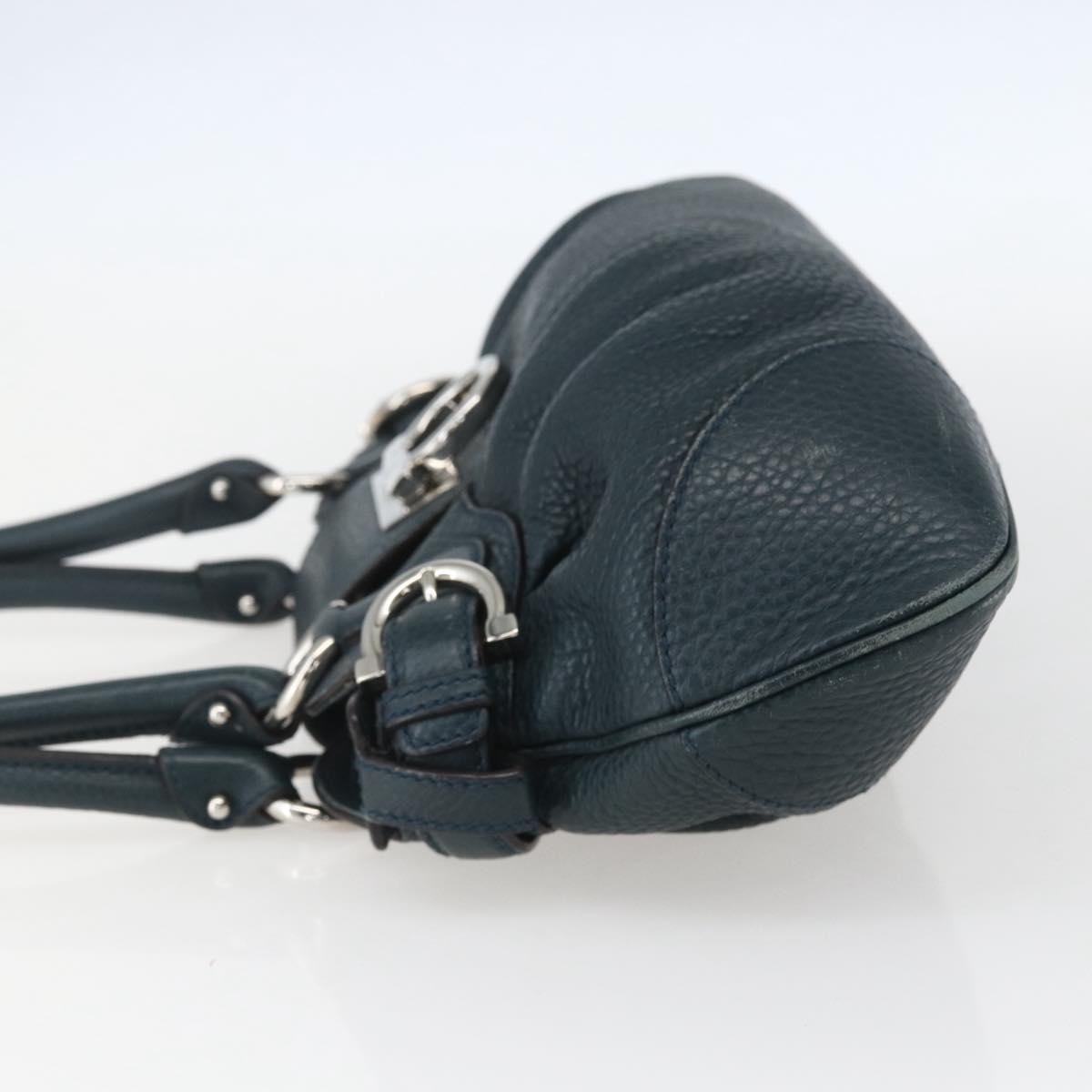Salvatore Ferragamo Gancini Hand Bag Leather Green Silver Auth 157002