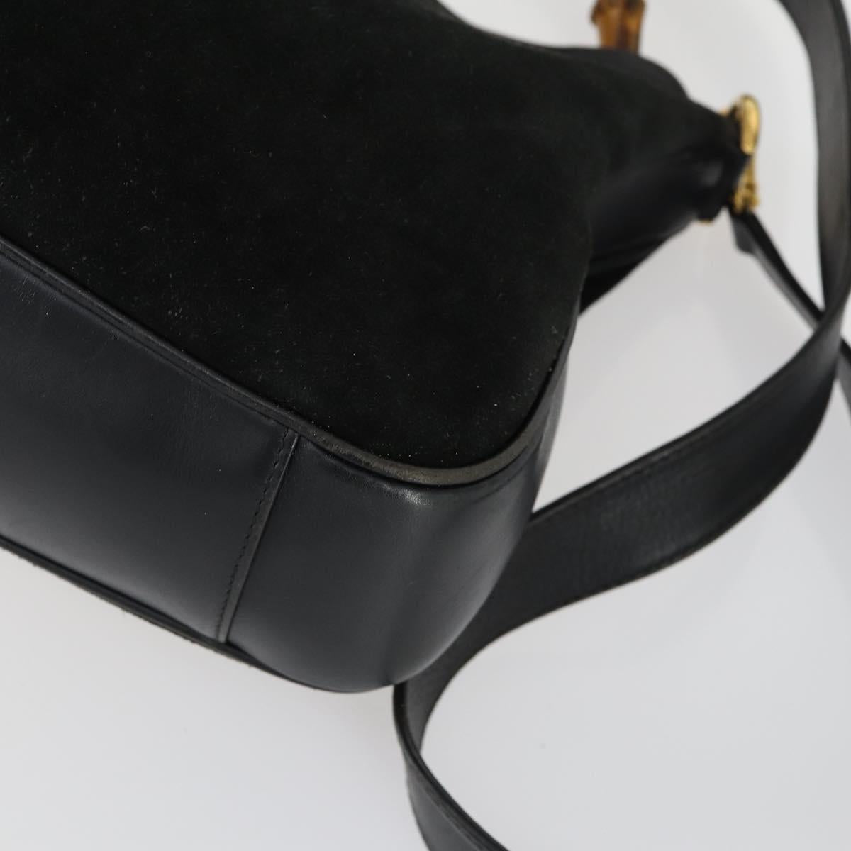 GUCCI Bamboo Shoulder Bag Suede 2way Black Gold Auth 157009